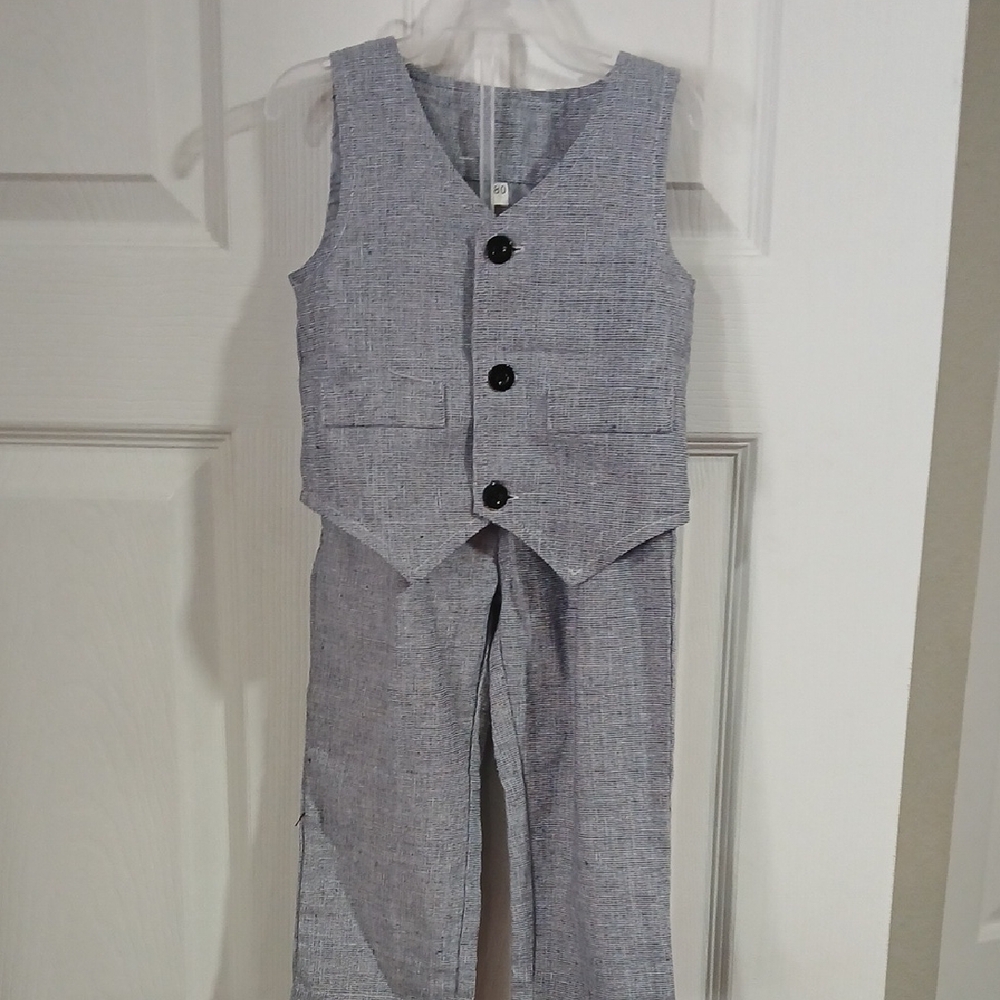 Boys Light Grey Linen-Blend Vest & Pants Set
